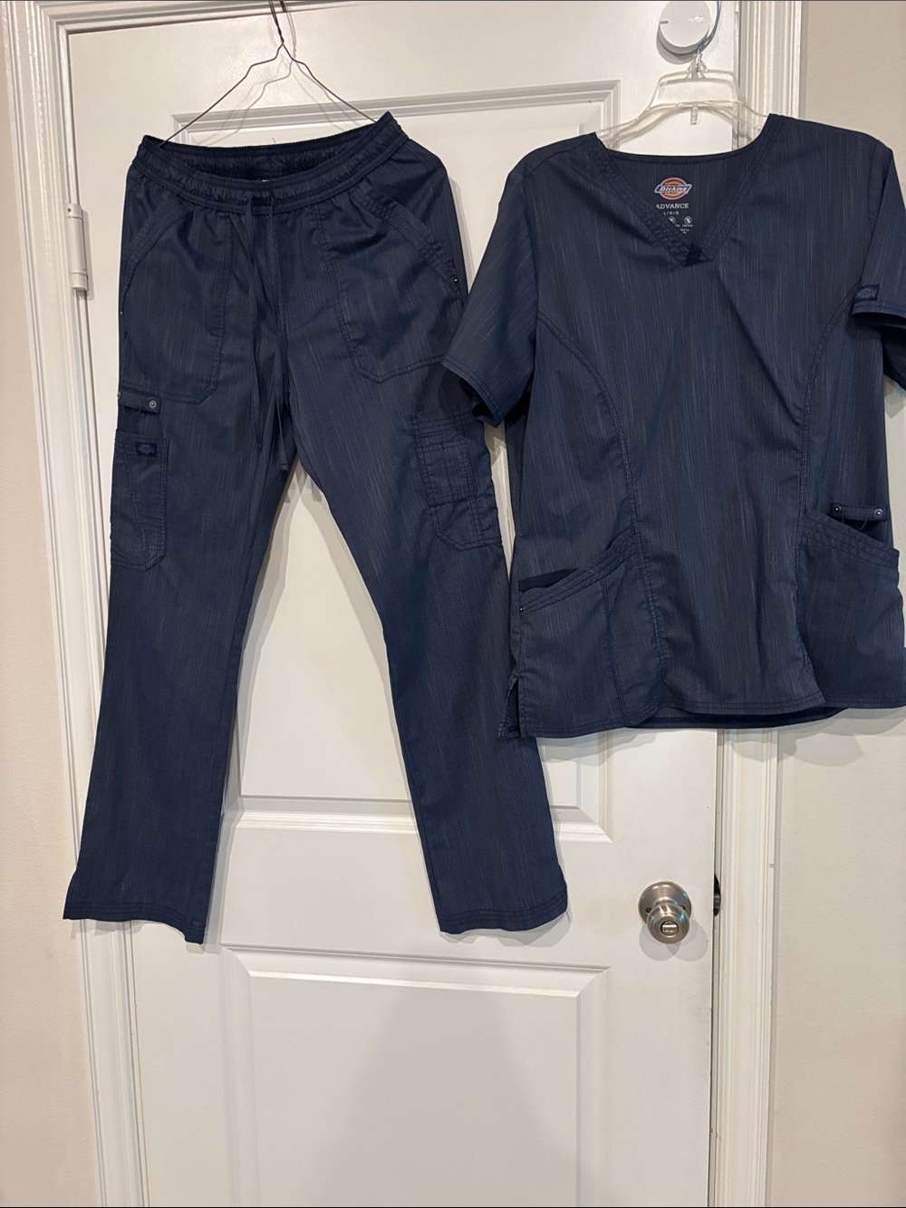 Dickies Women's Navy Pinstripe Scrub Set - Straight Leg Pants & V-Neck Top